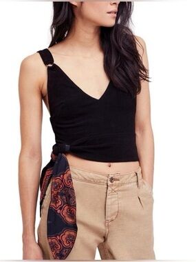 Free People Side Tie Paisley Bow Tie Crop Tank Top